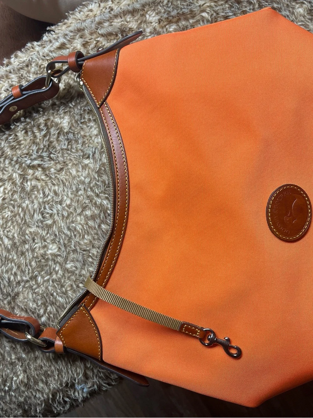 Classic Orange Shoulder Bag with Brown Trim